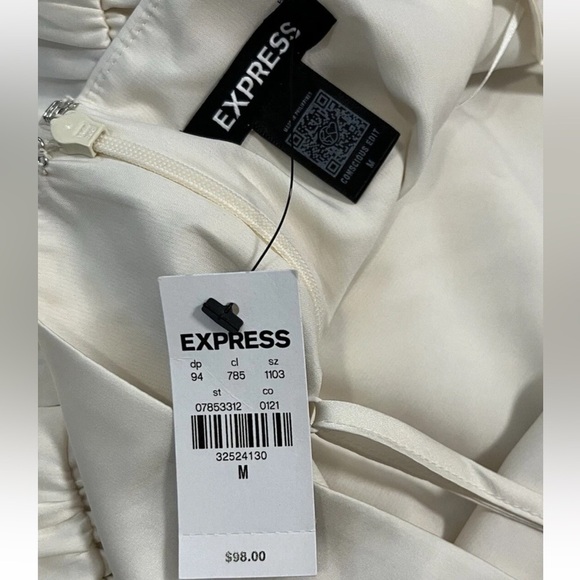 BNWT Express Satin Faux Wrap Tie High Low Midi Dress - Picture 3 of 3